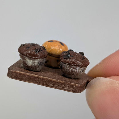 1:12 Scale Miniature Muffins | Blueberry Chocolate Breakfast Sweets (Polymer Clay)