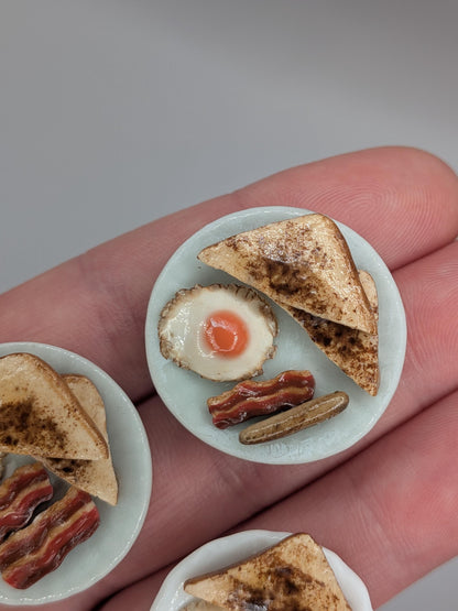 Dollhouse Breakfast | 1:12 Scale Miniature Food | Polymer Clay Fried Egg, Bacon, Sausage, Toast