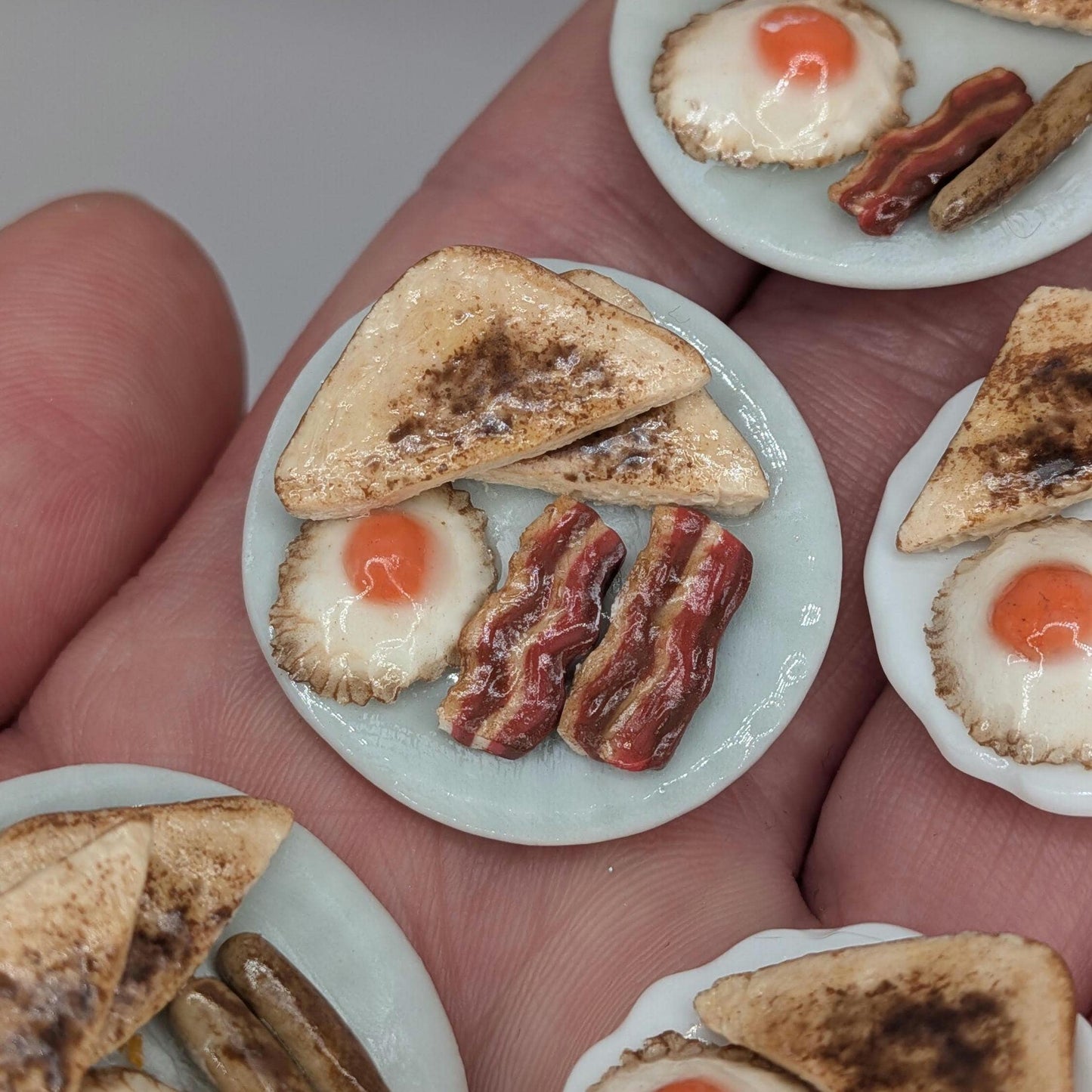 Dollhouse Breakfast | 1:12 Scale Miniature Food | Polymer Clay Fried Egg, Bacon, Sausage, Toast