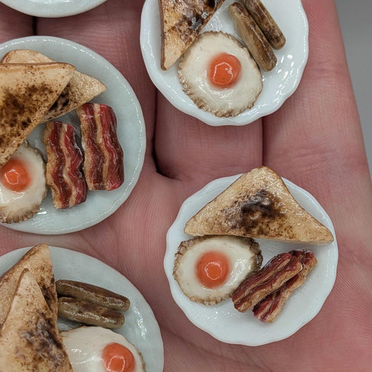 Dollhouse Breakfast | 1:12 Scale Miniature Food | Polymer Clay Fried Egg, Bacon, Sausage, Toast