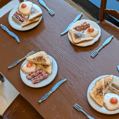Dollhouse Breakfast | 1:12 Scale Miniature Food | Polymer Clay Fried Egg, Bacon, Sausage, Toast