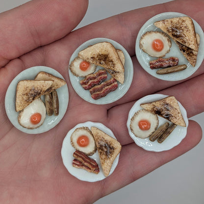 Dollhouse Breakfast | 1:12 Scale Miniature Food | Polymer Clay Fried Egg, Bacon, Sausage, Toast